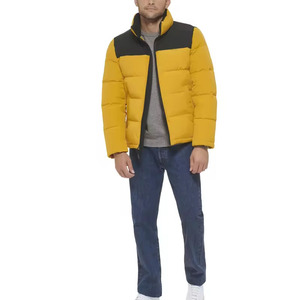 Bold Men's Yellow Color Block Puffer <b>Jacket</b> Stand Collar Bubble Coat Thick Warm winter style top quality made bubble <b>jackets</b> - Product Image 1