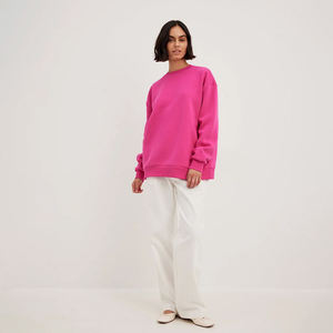 Sudadera Rosa Oversize para Mujer, 100% Algodón, Corte Relajado, Hombros Caídos, Cuello Redondo, Estilo Urbano Esencial, Venta al por Mayor - Product Image 1