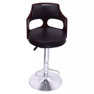 DPI Brown PU Leather <b>Bar</b> <b>Stool</b> with Glossy Finish <b>Adjustable</b> Height Metal Base-Modern Contemporary Kitchen Counter Height Chair - Product Image 1