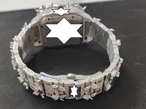 Nouvelle Montre Unisexe de Luxe Faite à la Main en Acier Inoxydable, Boîtier Carré Mécanique, Fermoir à Bouton-Poussoir, Diamant Moissanite, Iced Bust - Product Image 3