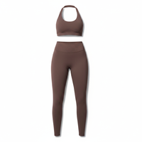 Dames Seamless Yoga Set met Halternek, Hoge Taille Leggings & Sportbeha, Ademend Nylon Spandex Trainingspak, Aangepast Logo