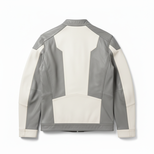 Chaqueta de Cuero para Motociclista Blanca y Gris Personalizada para Hombre, Cuero Genuino, Fabricante OEM, Proveedor Mayorista - Product Image 4