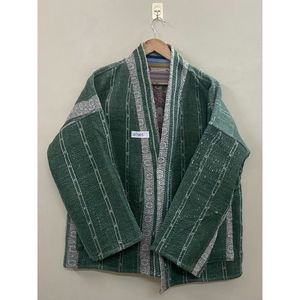 Handmade 100% Cotton Patchwork kantha <b>Kimono</b> <b>Jacket</b> Full Sleeve Shawl Collar Eco-Friendly Women's Wear <b>jacket</b> - Product Image 5