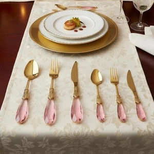 Elegant Pink <b>Crystal</b> Handle Metal Flatware Set High <b>Mirror</b> Polish Dishwasher Safe for Wedding Occasions - Product Image 5