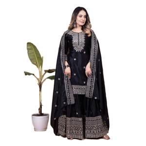 Traje Sharara bordado de diseñador para mujer y conjunto Dupatta Secuencia de moda estampada - Product Image 1