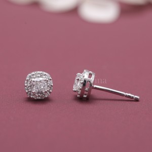 IGI Certified Lab Grown Diamond Cushion Halo <b>Stud</b> Earrings Solid 925 Sterling <b>Silver</b> Micro Pave Diamond Earrings - Product Image 4
