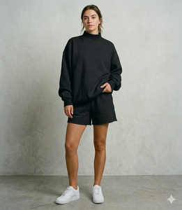 Dynamic Women <b>Mock</b> <b>Neck</b> <b>Top</b> With Shorts Set Soft Structure Everyday Casual Clothing Wear Style - Product Image 1