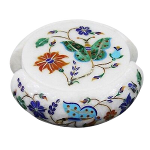 Ensemble de sous-verres de décoration de table en pierre avec incrustation de marbre au design floral avec support ustensiles de cuisine dessous de verre à café 2025 prix de gros les plus vendus - Product Image 1