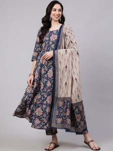 <b>Women</b> Floral Printed <b>Kurta</b> Set with Dupatta Rayon Traditional Regular Fit Midi Length Casual Wear India Pakistan Style Quick Dry - Product Image 4
