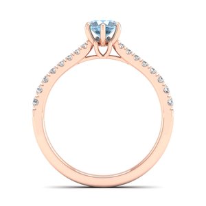 Bague en or rose 14 carats avec pierre précieuse aquamarine de 0,5 carat, taille ronde, personnalisée REYES, certifiée IGI, bagues de fiançailles pour femmes - Product Image 4