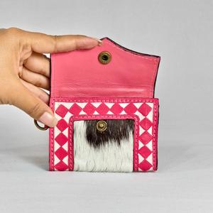 Cartera de cuero genuino rosa con cierre a presión y forro de tela, tarjetero de moda para mujer, estilo corto multifuncional - Product Image 2