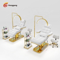Lit de massage électrique de luxe doré pour salon de beauté, table de soin du visage et des cils avec lampe, chaise de cosmétique, mobilier de salon