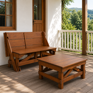 Solid Wood <b>Outdoor</b> Garden <b>Bench</b> with Backrest, Rustic Modern Patio Furniture for Cafe, Restaurant and Home - Product Image 4