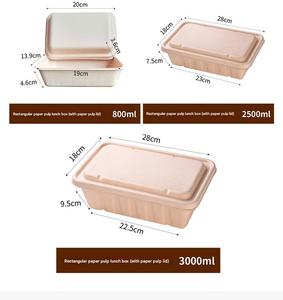 Contenedor de Alimentos Rectangular Biodegradable y Compostable de Pulpa de Caña de Azúcar, Ecológico, de 450 ml, 550 ml, 650 ml, 750 ml, con Tapa - Product Image 3