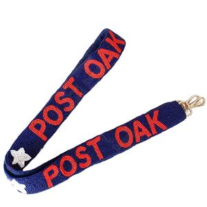 Sangle de sac en coton brodé marine avec étoiles orange, design perlé artisanal réglable pour sacs, jours de match et usage quotidien - Product Image 4