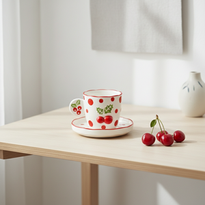Tasse et soucoupe en porcelaine fine de qualité supérieure 3460984A-0.2 NOUVEAU, motif Poinsettia et points rouges estampés - Product Image 2
