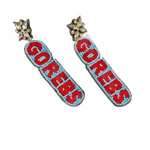 Pendientes de cuentas Vintage Go Rebs para mujer, tela con cuentas naranja, blanco y azul, accesorio de boda patriótico para el Día Conmemorativo - Product Image 1