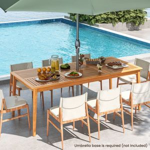 Tavolo da Pranzo Rettangolare in Legno di Acacia per 8 Persone con Foro per Ombrellone - Product Image 6