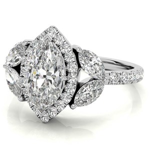 Anillo de compromiso y boda de lujo con moissanita de corte marquesa de 12x6mm, engaste de garras, chapado en oro blanco sobre plata, brillante y deslumbrante. - Product Image 2