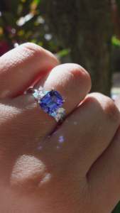 Women's Sapphire Engagement Ring With Cushion Cut Diamonds Prong Setting Classic Gemstone Ring - Product Image 4