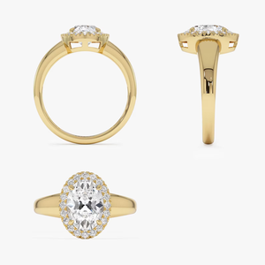 Bague de fiançailles en or jaune avec diamant taille ovale, style classique pour femme, design halo - Product Image 3