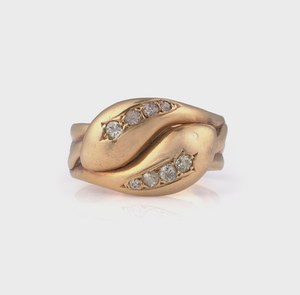 Vintage Edwardian Snake Diamond <b>Ring</b> 14K/18K Solid Gold Lab Grown Diamond Antique Retro Style Chunky <b>Dome</b> Statement Bypass <b>Ring</b> - Product Image 1
