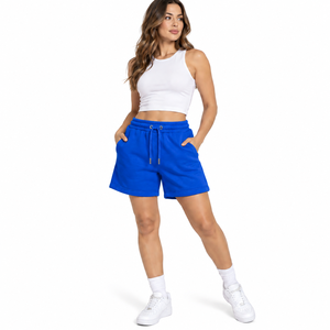 Pantalones cortos blancos personalizados de algodón, estilo francés, de felpa, casuales, tipo jogger, de cintura alta, para gimnasio, hasta la rodilla, de corte holgado, OEM. - Product Image 6