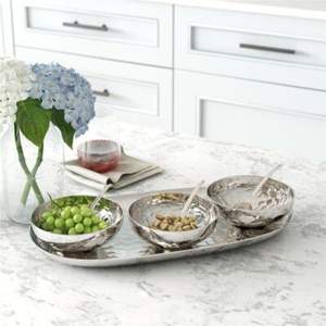 Juego de 3 recipientes de acero inoxidable martillado con mango de madera para aperitivos, servidor de condimentos de lujo, ideal para nueces, frutas secas, dulces y salsas. - Product Image 2