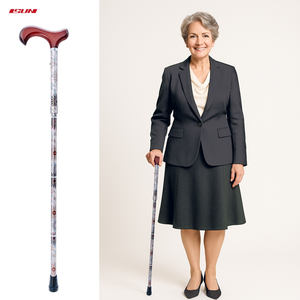 Bastón plegable de aleación de aluminio con mango de madera y base de goma antideslizante. - Product Image 1