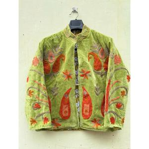 Chaqueta Bomber de Terciopelo Bordada a Mano con Cuello Mandarín, Manga Larga, Estampado Floral, Ecológica, 100% Algodón, Abrigo de Invierno para Mujer - Product Image 6