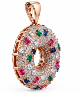 Collar con colgante de donut chapado en oro rosa, circonita cúbica, joyería de latón estilo Hip Hop para regalo de fiesta - Product Image 5