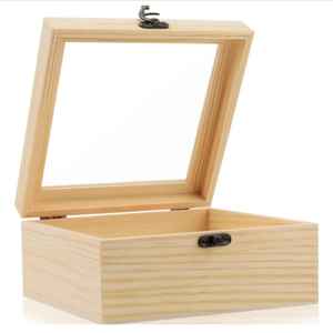 Wooden Display Storage <b>Box</b> with Transparent Glass Lid Hinged Top Metal Latch Light Natural Finish Organizer for Jewelry <b>Keepsake</b> - Product Image 1