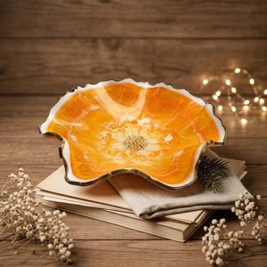 Cuenco de resina de lujo hecho a mano con diseño estilo ángel, plato de resina epoxi naranja hecho a mano, brillo cálido ámbar, cuenco grande de resina - Product Image 1