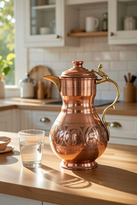 Solid Quality Big Size Rose Gold Antique Design Pure Copper <b>Jug</b> with Handle for metal <b>Drinking</b> Water - Product Image 2