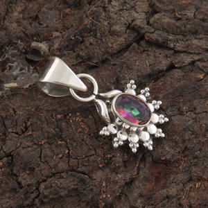 จี้สร้อยคอพลอยโทแพซธรรมชาติ 925 เงินสเตอร์ลิง ชุบแพลตตินัม ดีไซน์วินเทจลายจุดมิลเกรน พลอยสีรุ้ง - Product Image 4