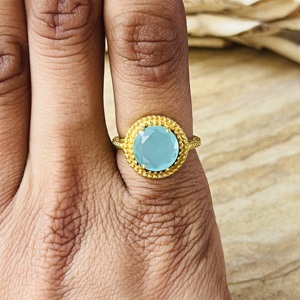 Unique Design Aqua Chalcedony <b>Rings</b> Boho Brass Jewelry Women 18k Gold Plated Beaded <b>Statement</b> Finger <b>Ring</b> For Wholesale/OEM/ODM - Product Image 4