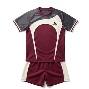 Ensemble uniforme de rugby classique pour hommes – Polyester respirant, durable, coupe confortable, couleurs d'équipe, haut à manches courtes et short pour équipes scolaires - Product Image 1