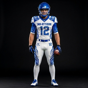 Custom White Blue American Football Jersey <b>Pants</b> Set <b>Padded</b> Team Uniform Wholesale Sportswear Manufacturer - Product Image 4