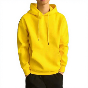 Mens Yellow Pullover <b>Hoodie</b> <b>Plain</b> Hooded Sweatshirt Casual Fleece <b>Hoodie</b> Kangaroo Pocket Drawstring Long Sleeve Streetwear - Product Image 1