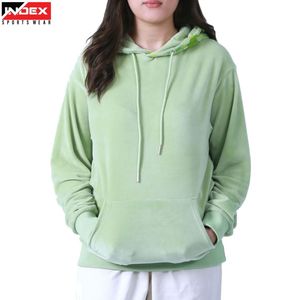 Sudadera con Capucha Verde para Mujer, Manga Larga, Color Sólido, Estilo Holgado, Tejida, para Otoño - Product Image 1
