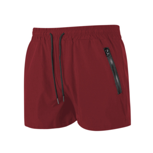 <b>Men's</b> Red Mid Waist Elastic <b>Shorts</b> <b>with</b> <b>Zipper</b> <b>Pocket</b> Quick Dry Breathable Drawstring Closure Casual Wear 100% Polyester - Product Image 1