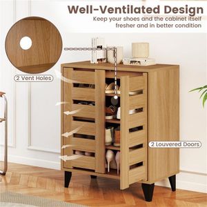 Scarpiera a 4 livelli in stile rustico con 2 ante a persiana e 3 ripiani regolabili (venatura del legno naturale) - Product Image 6