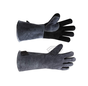 Heavy Duty Split Cowhide Leather Welding <b>Gloves</b> Heat Resistant <b>Long</b> Sleeve Industrial Safety Protective Work <b>Gloves</b> Grey Black - Product Image 1