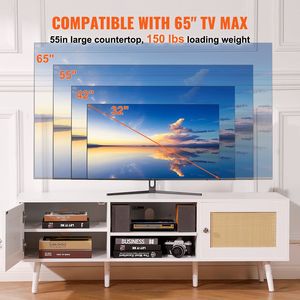 Mobile TV Moderno Boho per TV da 65 Pollici, Centro Intrattenimento con Ante in Rattan, Funzione Estensibile e Porte USB - Product Image 4