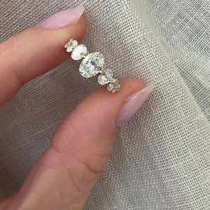7 Stone Oval Cut Lab Grown Diamond Engagement Ring Dainty Multi Stone Anniversary Stackable Band Custom 10K 14K 18K <b>Solid</b> Gold - Product Image 2
