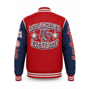 Veste universitaire Los Angeles Vs Everybody, rouge et bleu marine, avec patchs lettrés, col rabattable, style décontracté automne, manteau de type Letterman - Product Image 3