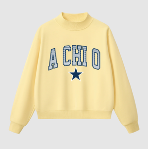 Sudadera blanca de cuello redondo para mujer con estampado de la letra Chi O y diseño frontal con logotipo de estrella, corte regular, 100% algodón tejido, para otoño. - Product Image 3