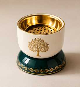 Ceramic Incense Burner with Gold Tree Design White and Green Aromatherapy Diffuser for All-Season Use - Product Image 2
