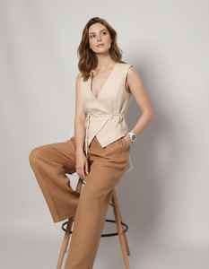 Women Vintage Solid Simple ODM 100% <b>Linen</b> Wrap <b>Top</b> <b>Sleeveless</b> V-Neck Casual Summer Blouse Elegant Office Wear Eco-Friendly - Product Image 1