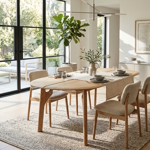 Modern Oval Solid Wood <b>Dining</b> <b>Table</b> Elegant Curved <b>Wooden</b> Furniture For <b>Rustic</b> Contemporary Home Decor Setup Art Design Pure Art - Product Image 2